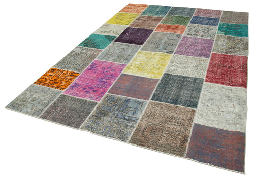 Kırk Yama Gri Patchwork Pamuk Yün El Dokuma Halısı 204x301 Agacan
