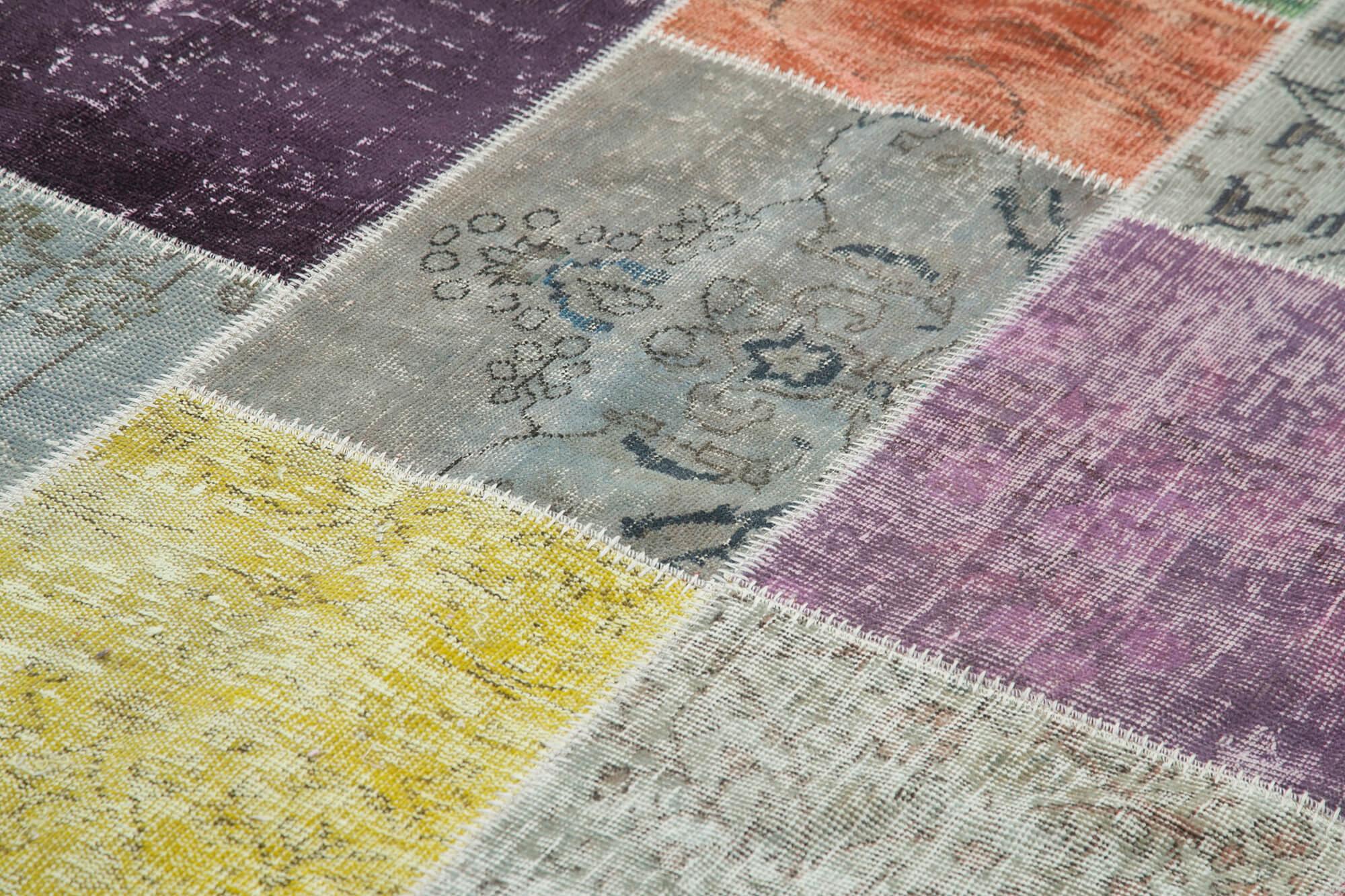 Kırk Yama Gri Patchwork Pamuk Yün El Dokuma Halısı 204x301 Agacan