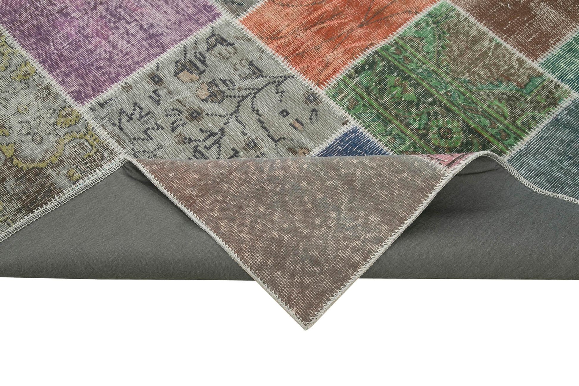 Kırk Yama Gri Patchwork Pamuk Yün El Dokuma Halısı 204x301 Agacan
