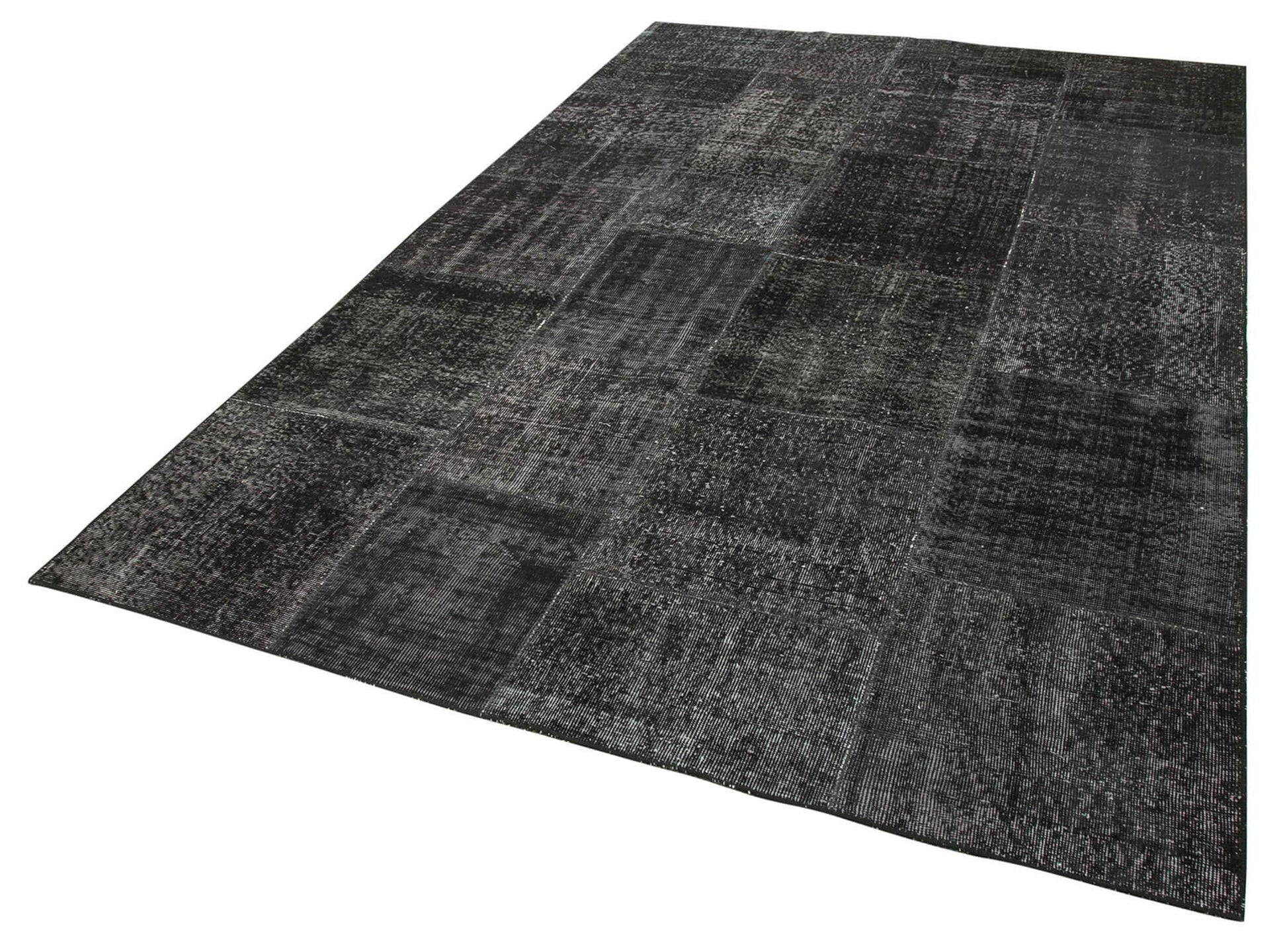 Kırk Yama Siyah Patchwork Pamuk Yün El Dokuma Halısı 193x299 Agacan