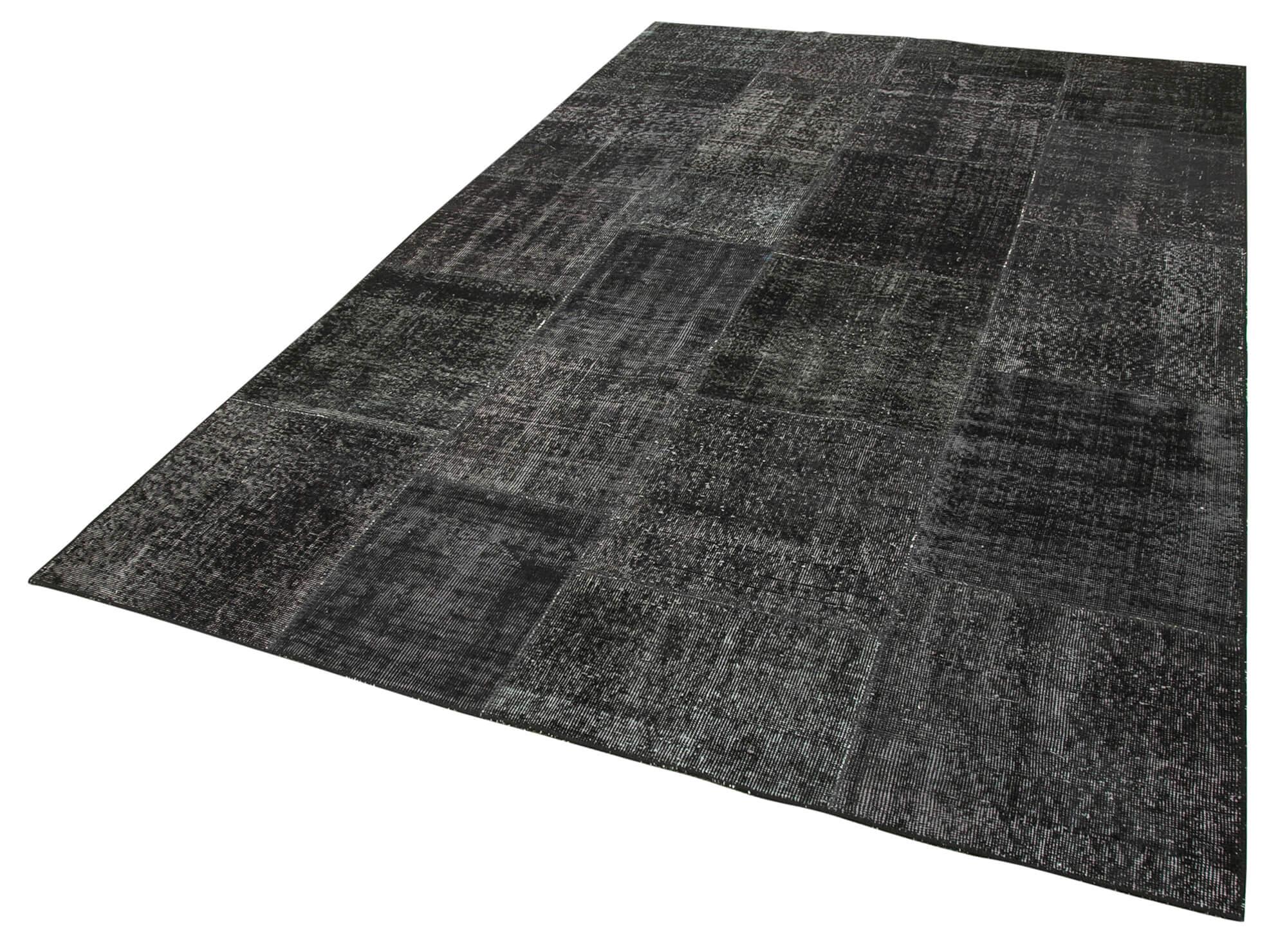 Kırk Yama Siyah Patchwork Pamuk Yün El Dokuma Halısı 193x299 Agacan