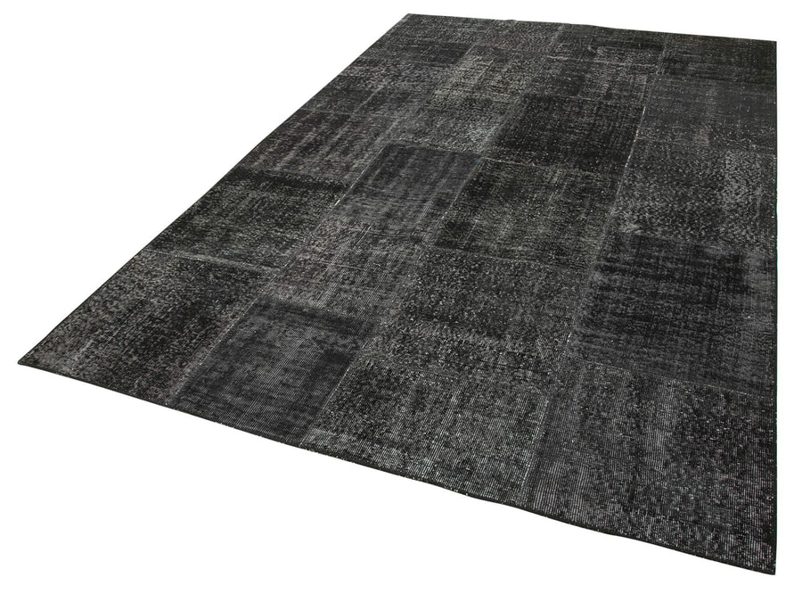 Kırk Yama Siyah Patchwork Pamuk Yün El Dokuma Halısı 193x299 Agacan