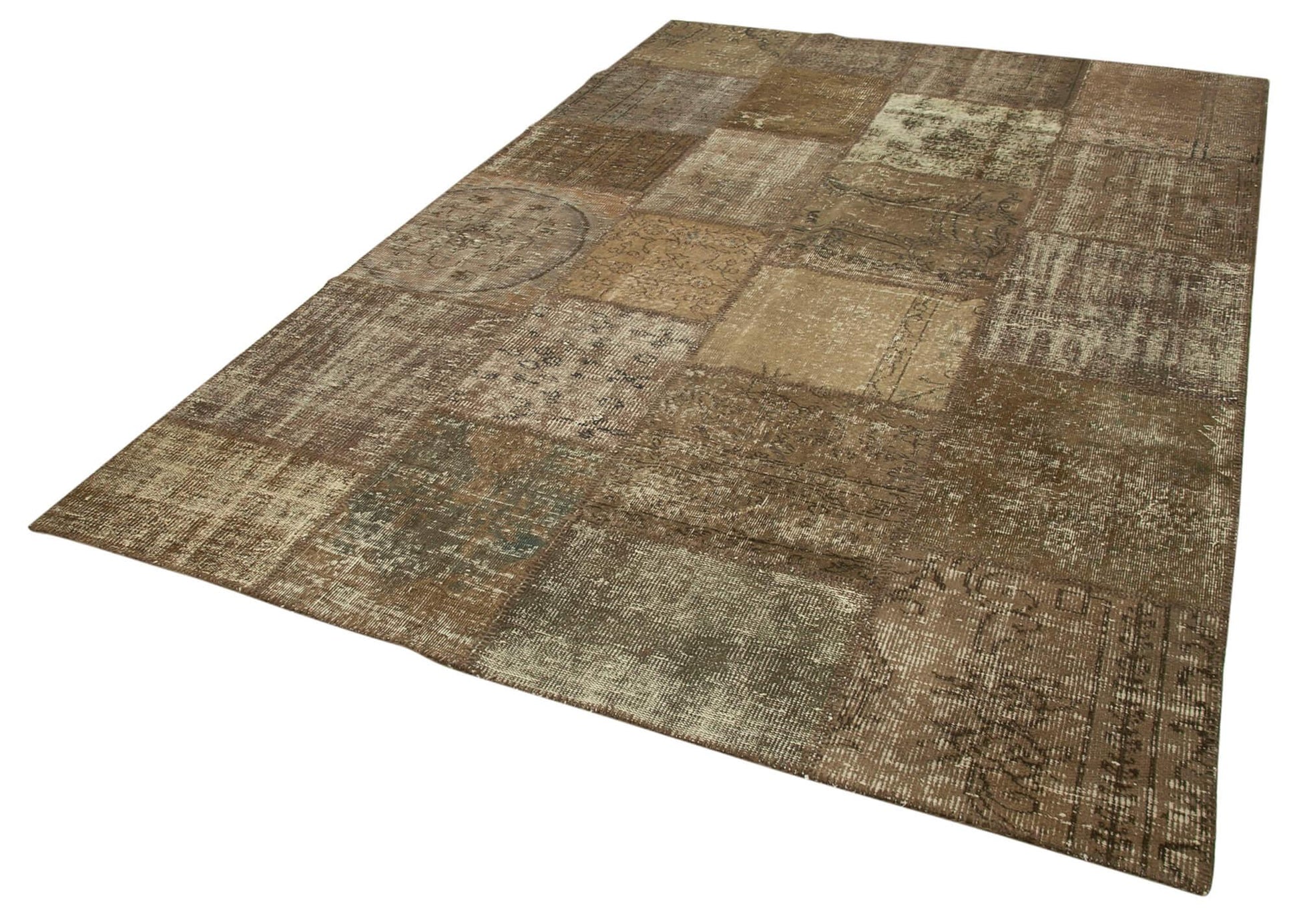Kırk Yama Kahverengi Patchwork Pamuk Yün El Dokuma Halısı 196x304 Agacan