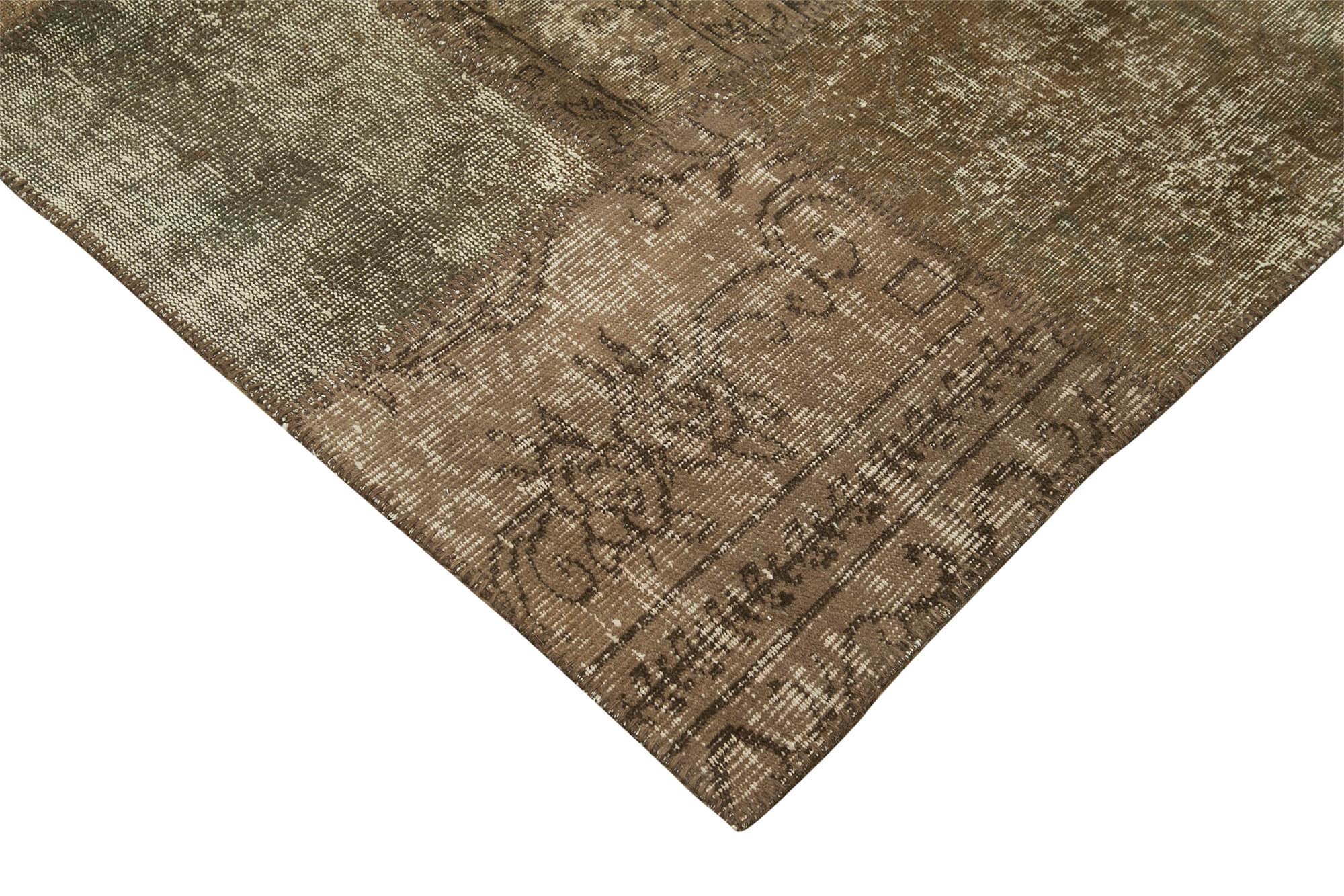 Kırk Yama Kahverengi Patchwork Pamuk Yün El Dokuma Halısı 196x304 Agacan