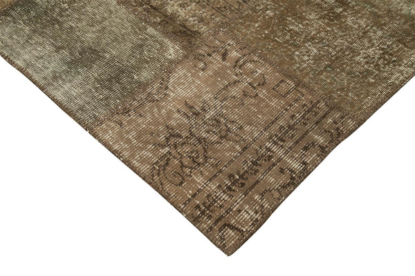 Kırk Yama Kahverengi Patchwork Pamuk Yün El Dokuma Halısı 196x304 Agacan