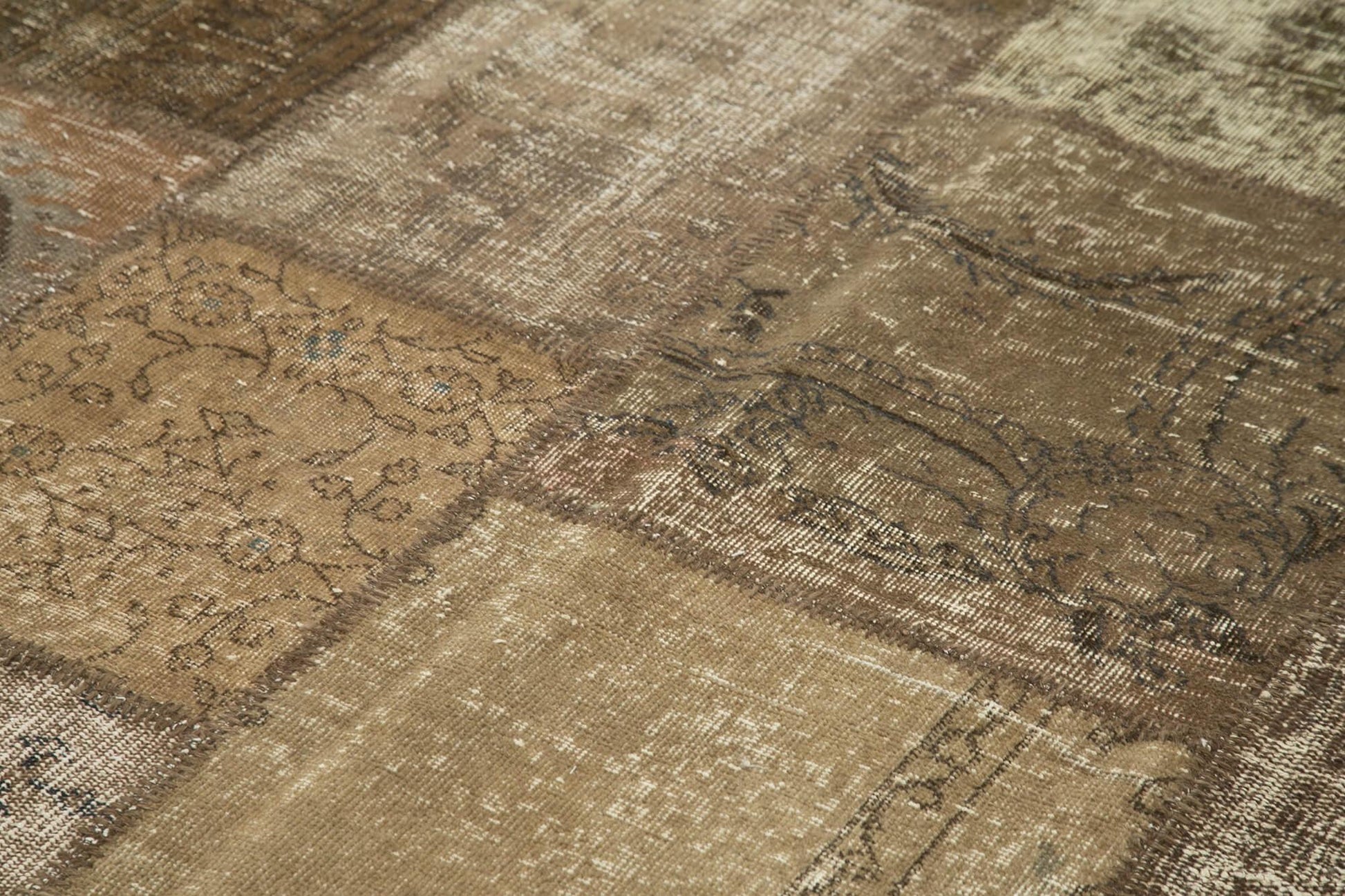 Kırk Yama Kahverengi Patchwork Pamuk Yün El Dokuma Halısı 196x304 Agacan