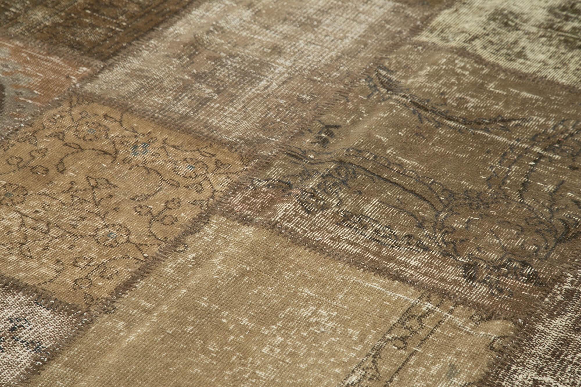 Kırk Yama Kahverengi Patchwork Pamuk Yün El Dokuma Halısı 196x304 Agacan