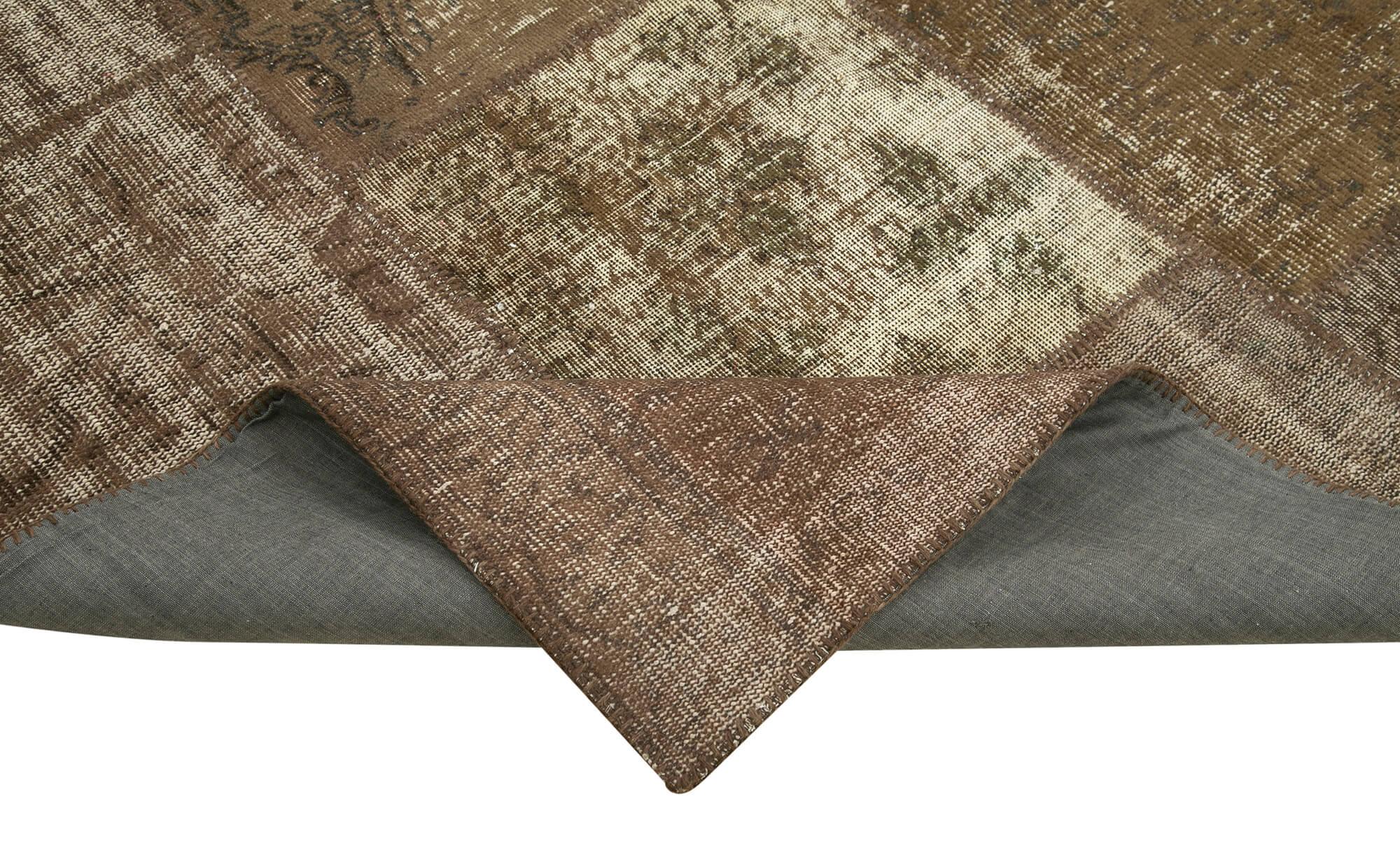 Kırk Yama Kahverengi Patchwork Pamuk Yün El Dokuma Halısı 196x304 Agacan