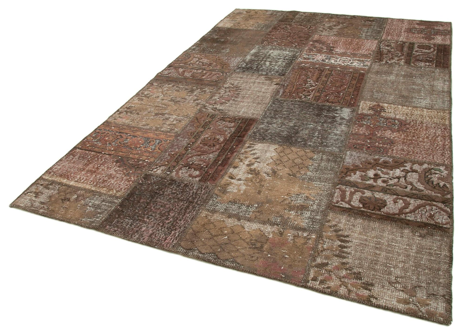Kırk Yama Kahverengi Patchwork Pamuk Yün El Dokuma Halısı 198x302 Agacan