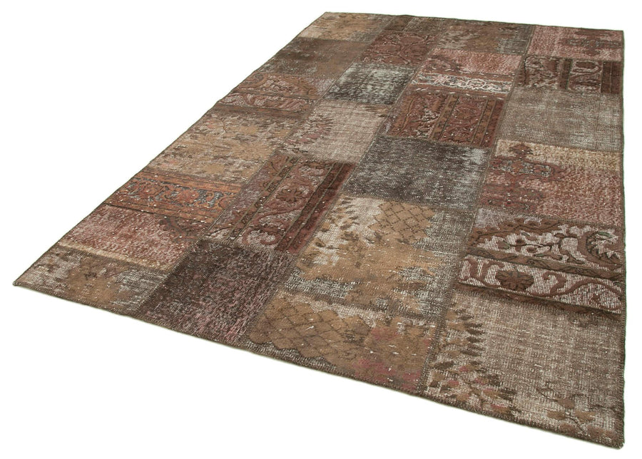 Kırk Yama Kahverengi Patchwork Pamuk Yün El Dokuma Halısı 198x302 Agacan