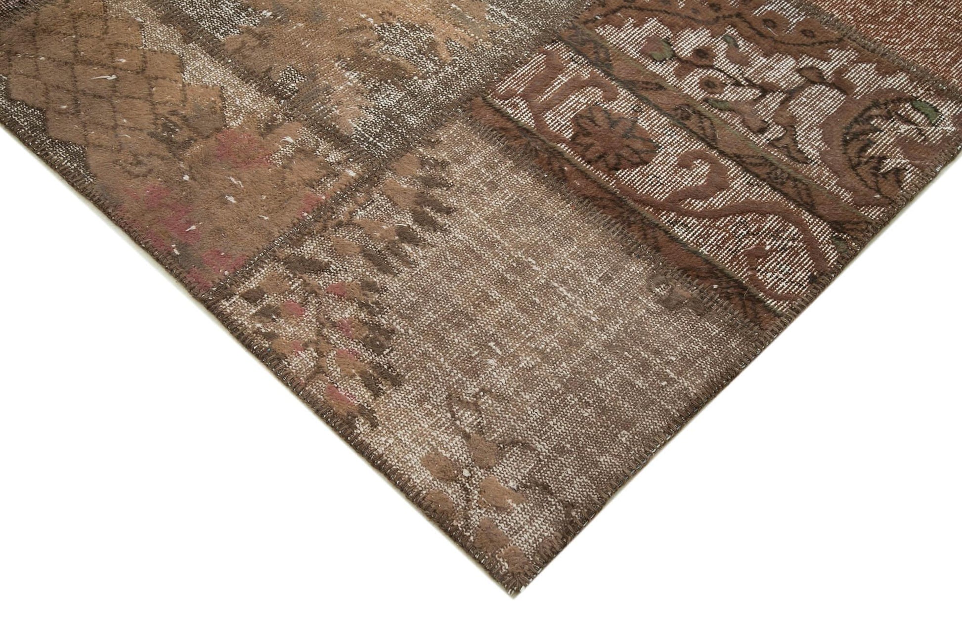Kırk Yama Kahverengi Patchwork Pamuk Yün El Dokuma Halısı 198x302 Agacan