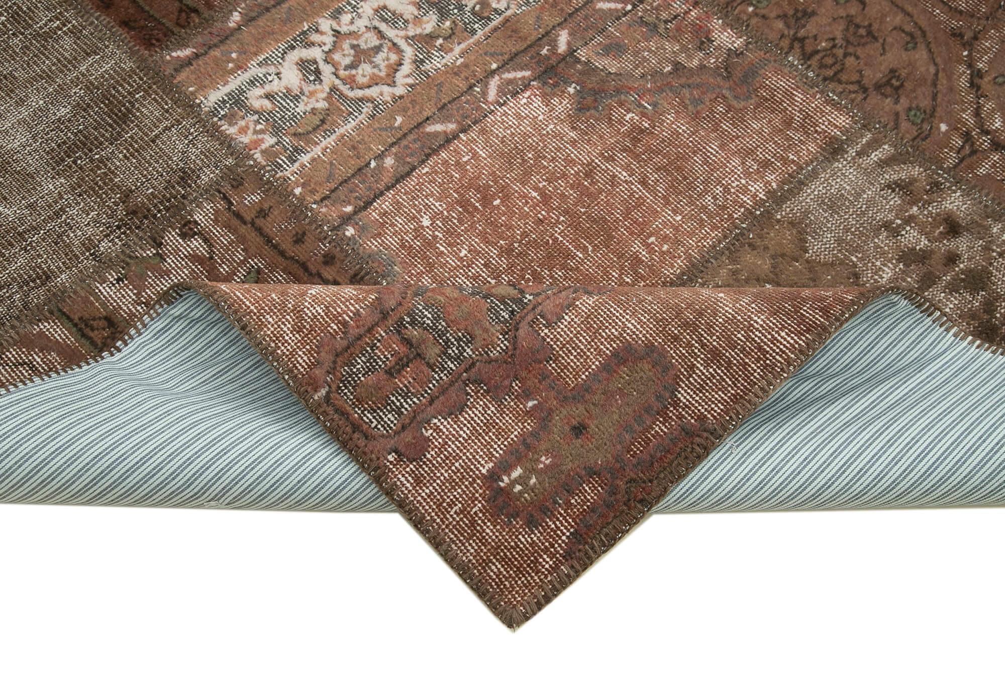 Kırk Yama Kahverengi Patchwork Pamuk Yün El Dokuma Halısı 198x302 Agacan