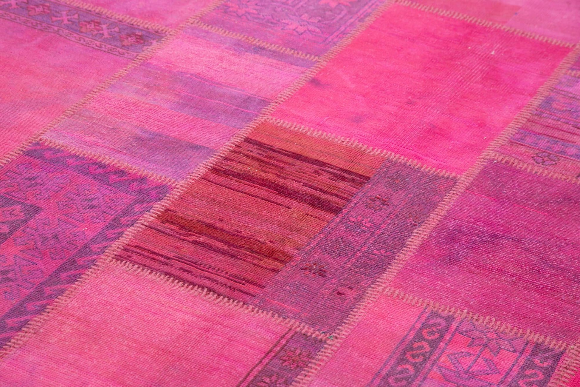 Kırk Yama Pembe Patchwork Pamuk Yün El Dokuma Halısı 208x304 Agacan
