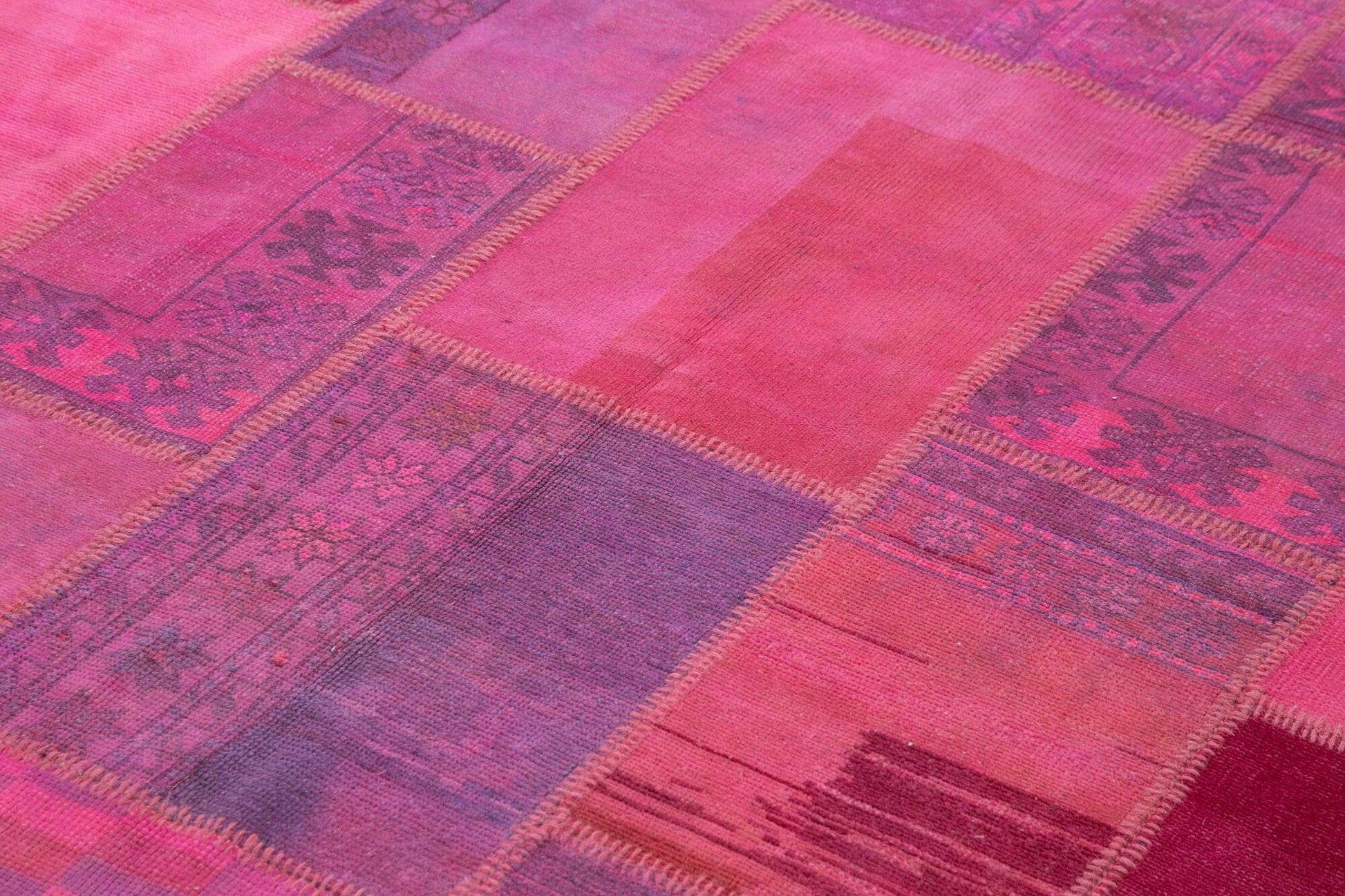 Kırk Yama Pembe Patchwork Pamuk Yün El Dokuma Halısı 208x306 Agacan