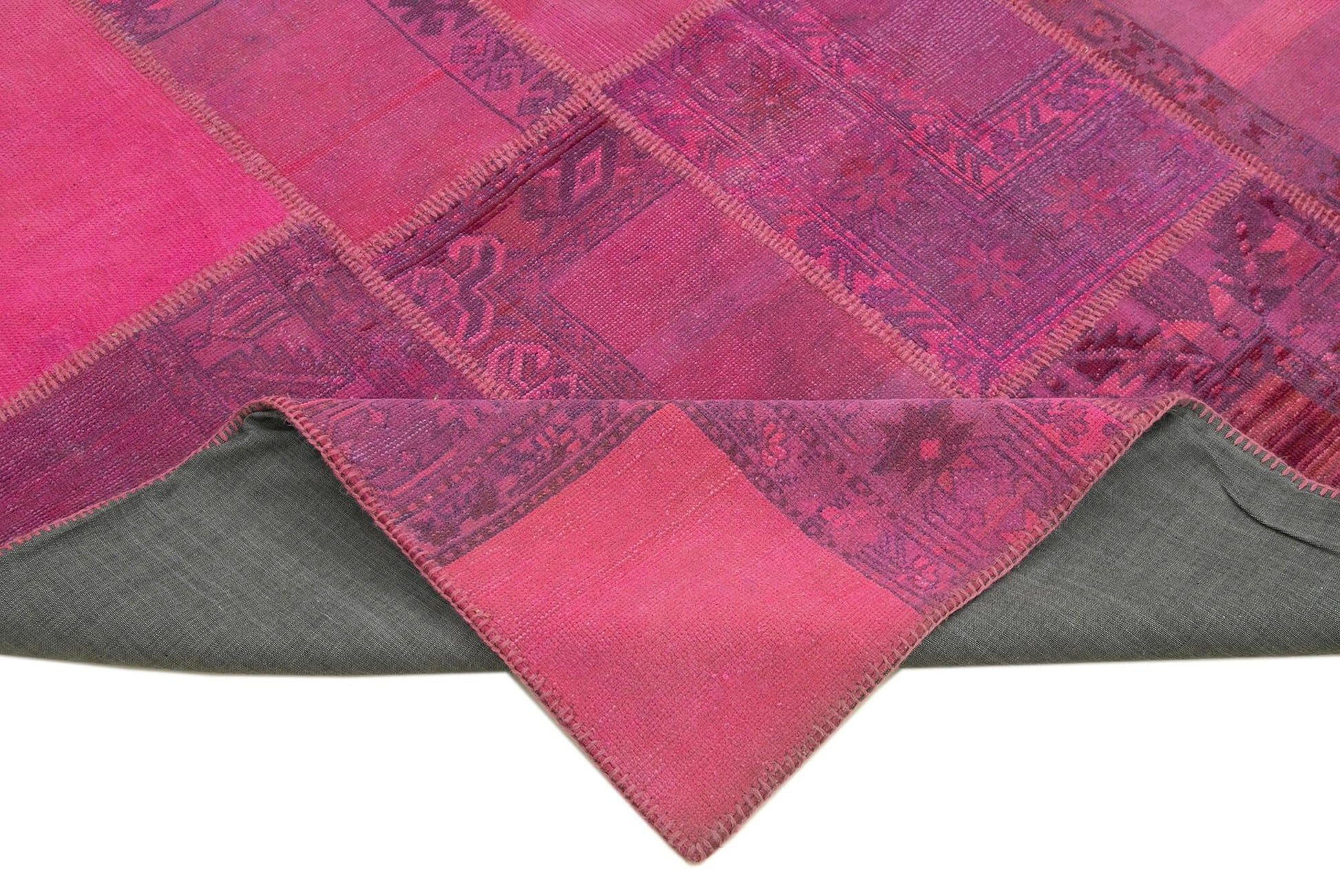 Kırk Yama Pembe Patchwork Pamuk Yün El Dokuma Halısı 208x306 Agacan