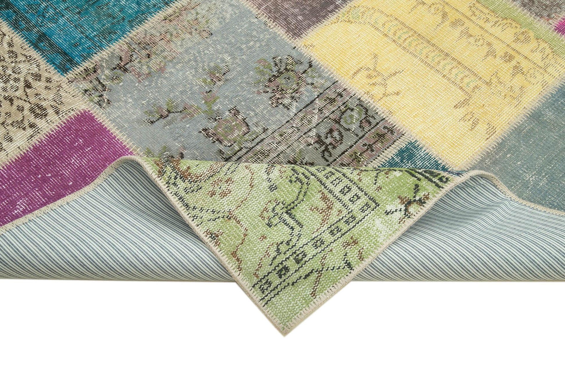 Kırk Yama Gri Patchwork Pamuk Yün El Dokuma Halısı 205x300 Agacan