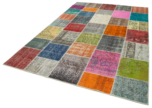 Kırk Yama Gri Patchwork Pamuk Yün El Dokuma Halısı 205x300 Agacan