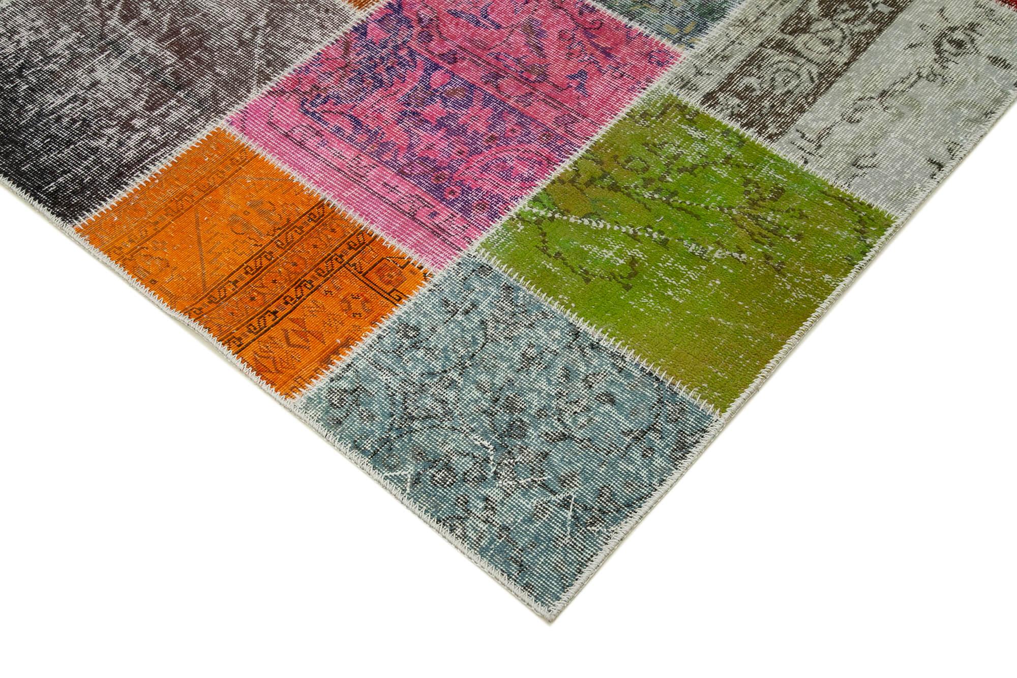 Kırk Yama Gri Patchwork Pamuk Yün El Dokuma Halısı 205x300 Agacan