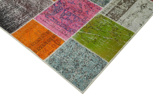 Kırk Yama Gri Patchwork Pamuk Yün El Dokuma Halısı 205x300 Agacan