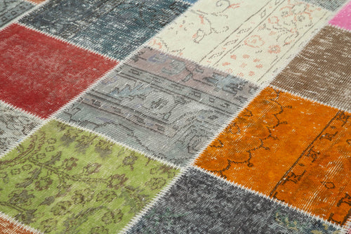 Kırk Yama Gri Patchwork Pamuk Yün El Dokuma Halısı 205x300 Agacan
