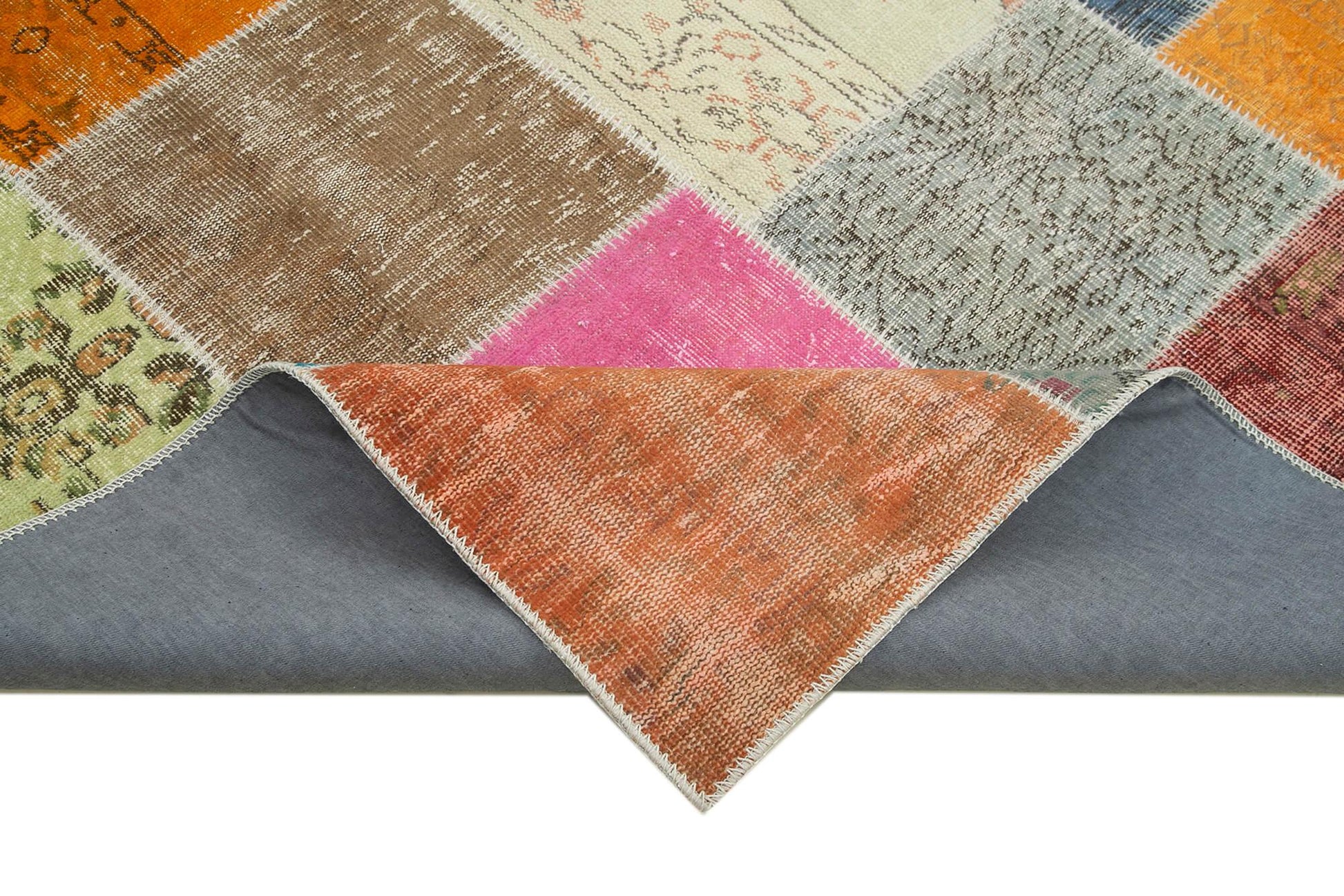 Kırk Yama Gri Patchwork Pamuk Yün El Dokuma Halısı 205x300 Agacan