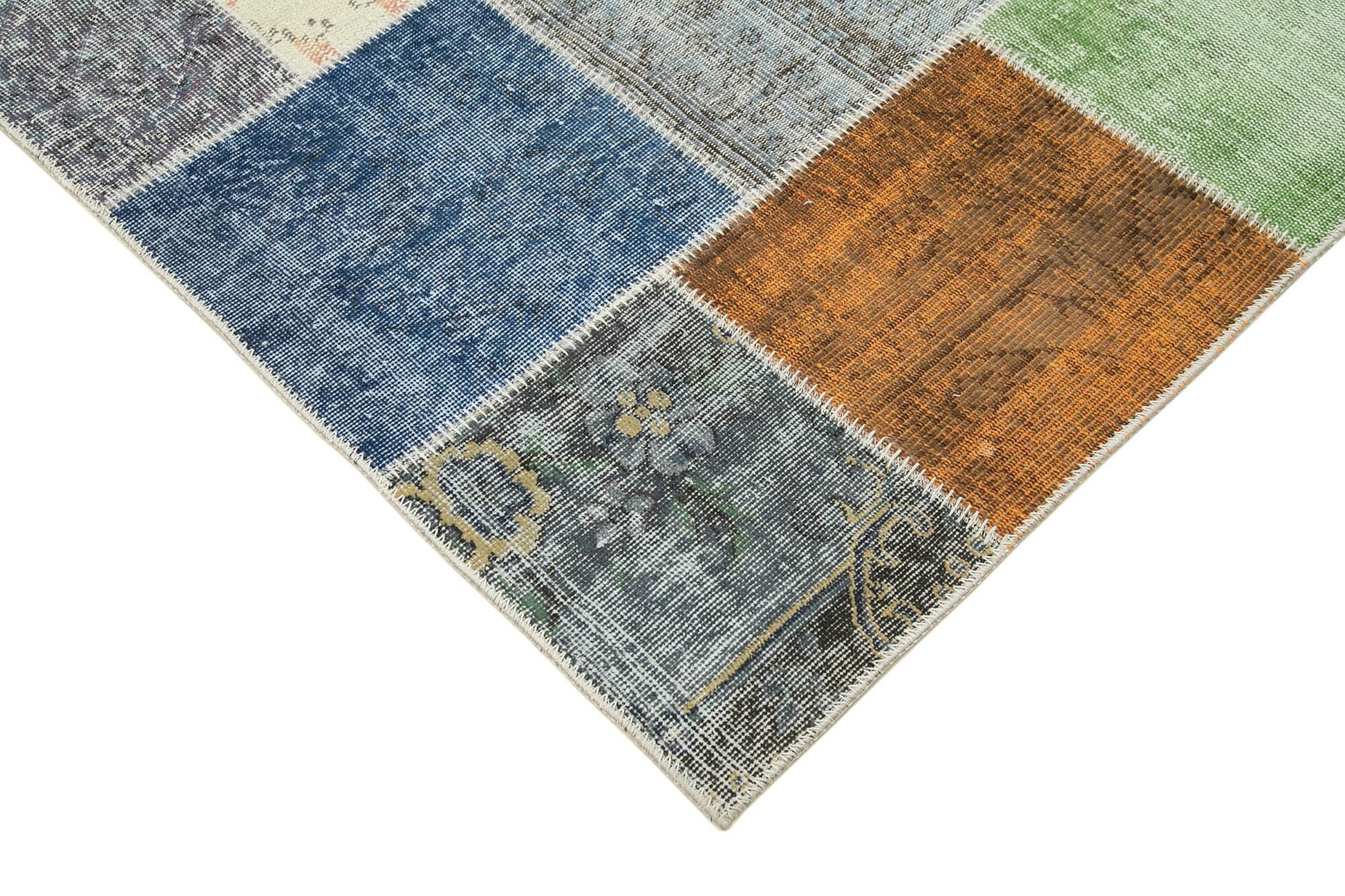 Kırk Yama Gri Patchwork Pamuk Yün El Dokuma Halısı 205x300 Agacan