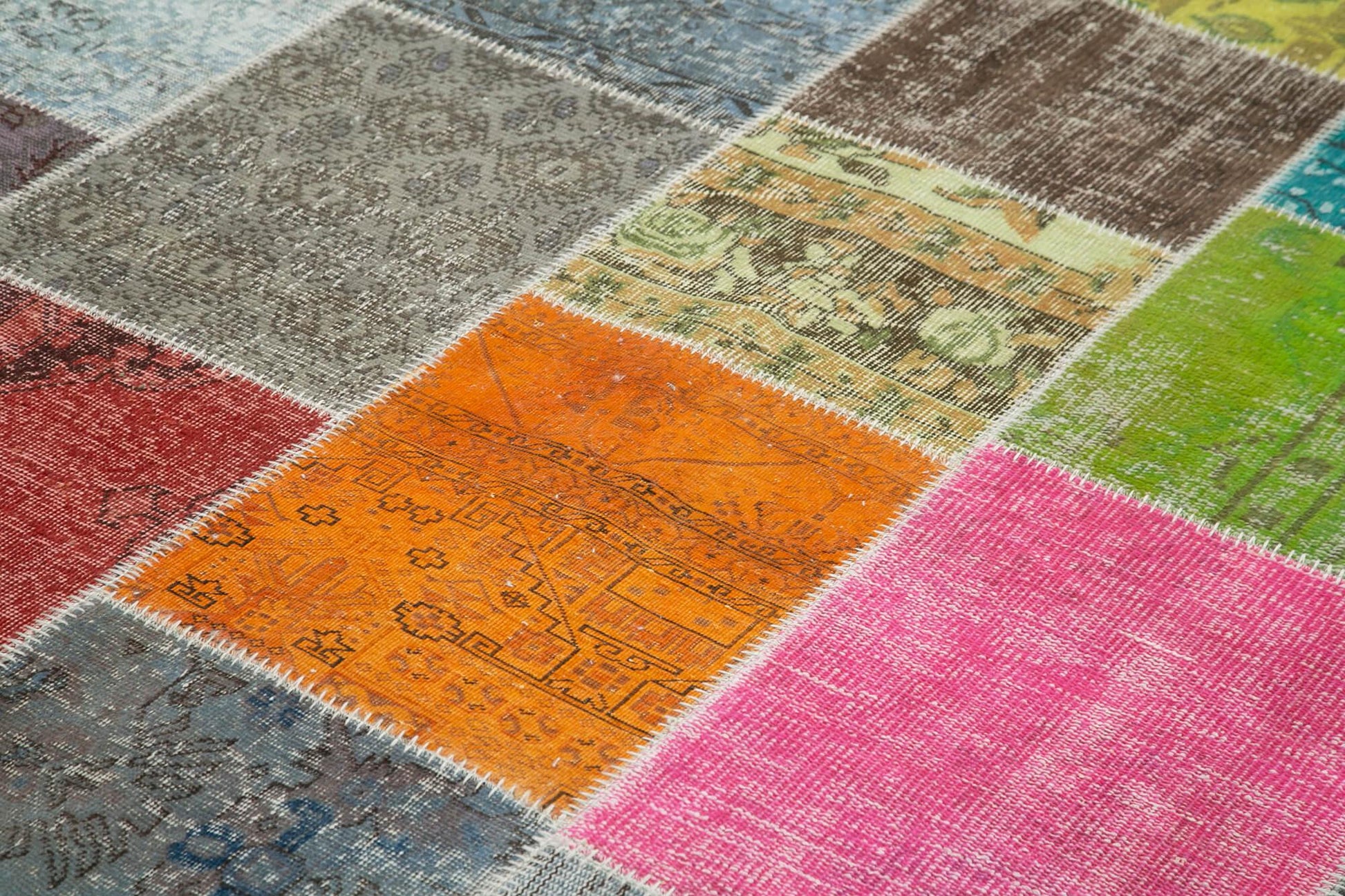 Kırk Yama Gri Patchwork Pamuk Yün El Dokuma Halısı 205x300 Agacan