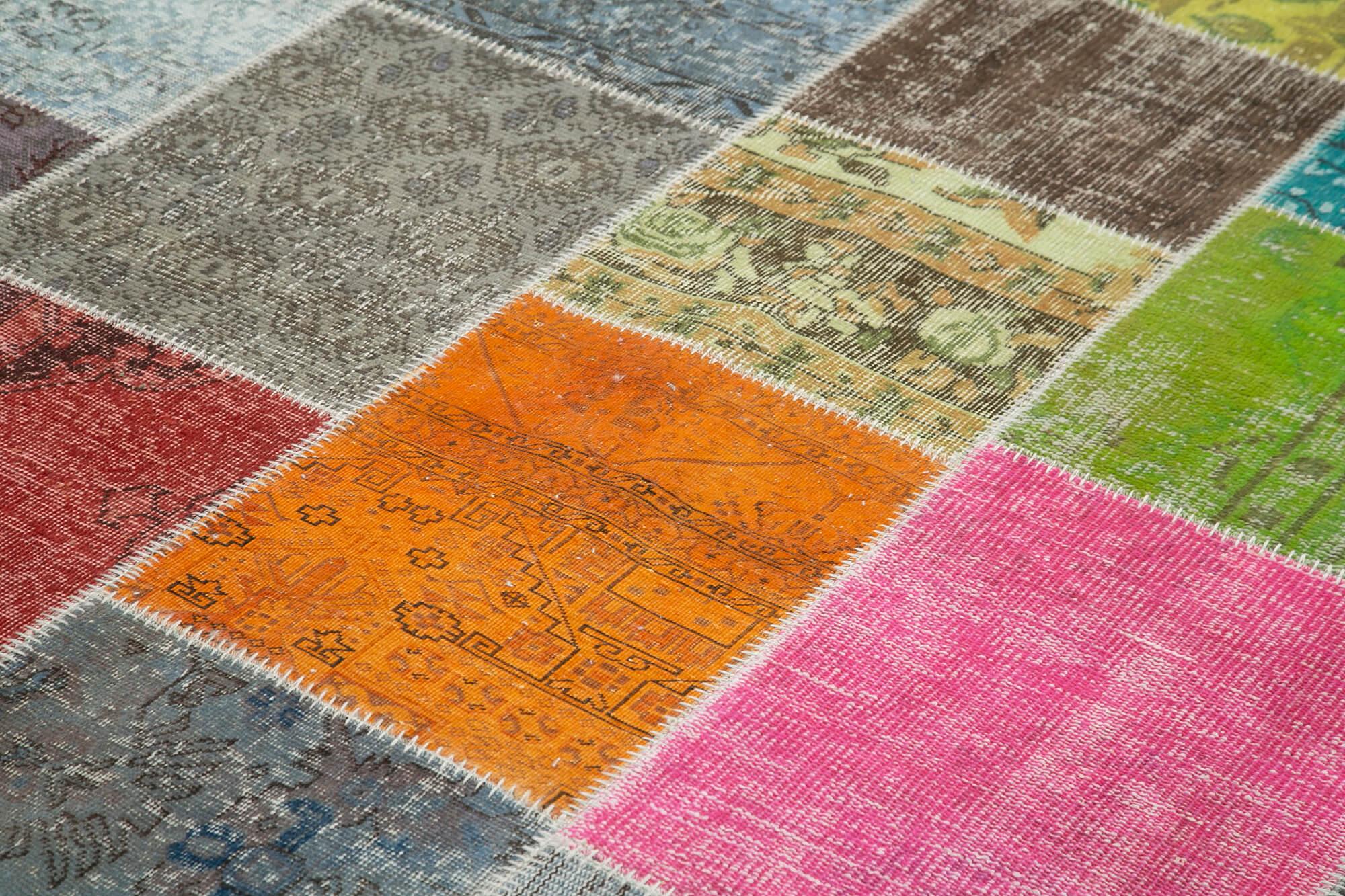 Kırk Yama Gri Patchwork Pamuk Yün El Dokuma Halısı 205x300 Agacan