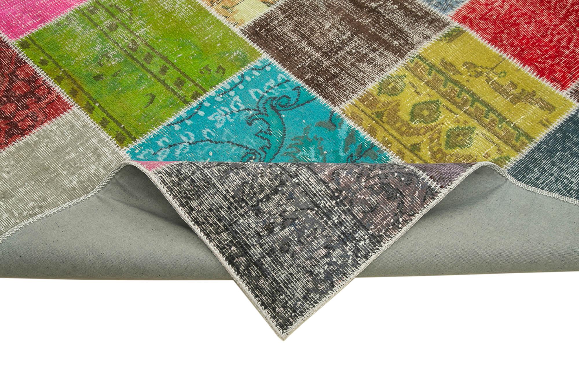 Kırk Yama Gri Patchwork Pamuk Yün El Dokuma Halısı 205x300 Agacan