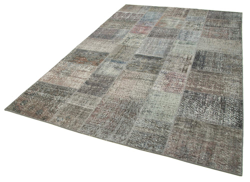 Kırk Yama Gri Patchwork Pamuk Yün El Dokuma Halısı 199x301 Agacan
