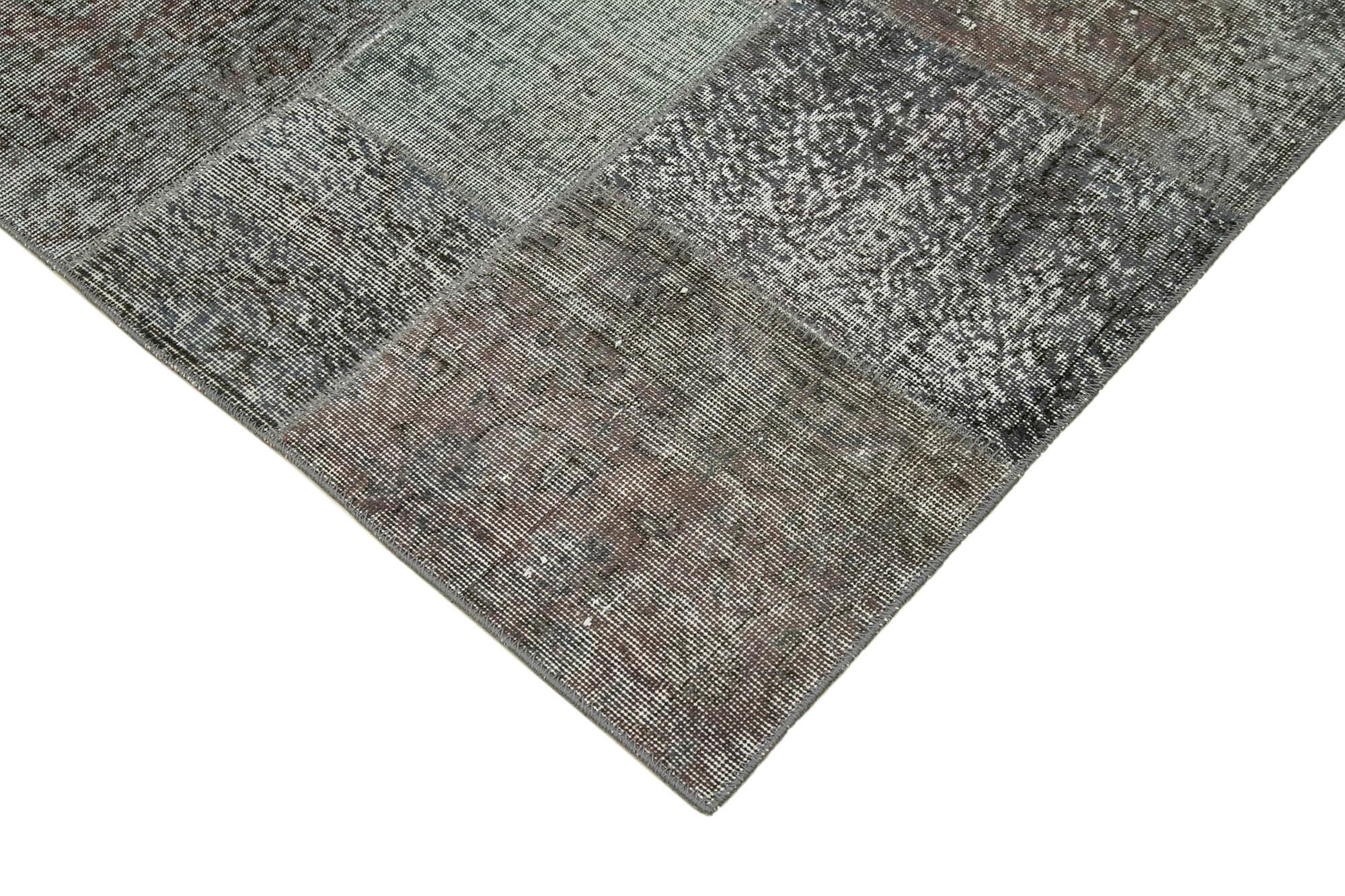 Kırk Yama Gri Patchwork Pamuk Yün El Dokuma Halısı 199x301 Agacan