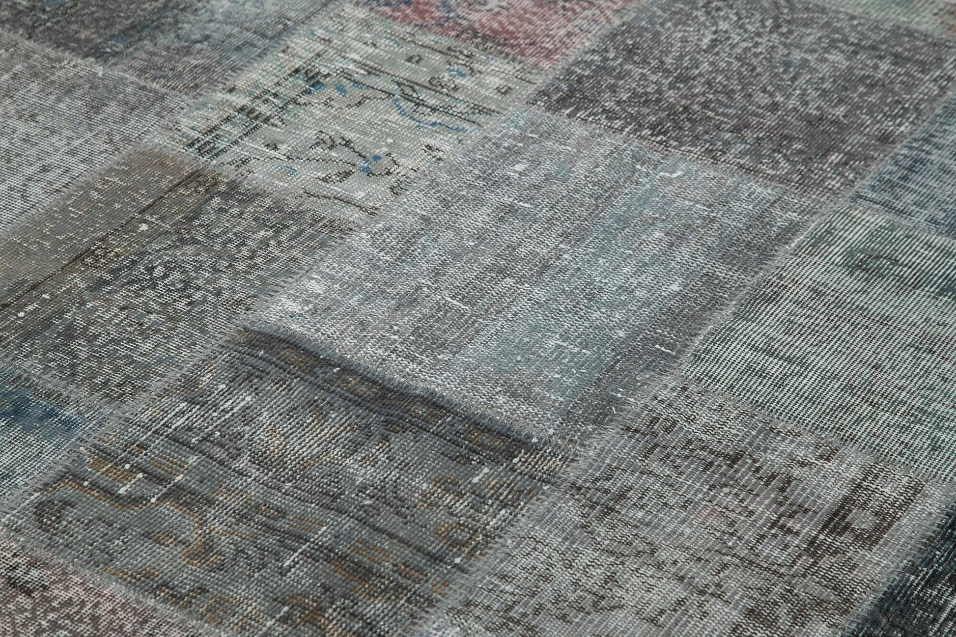 Kırk Yama Gri Patchwork Pamuk Yün El Dokuma Halısı 199x301 Agacan