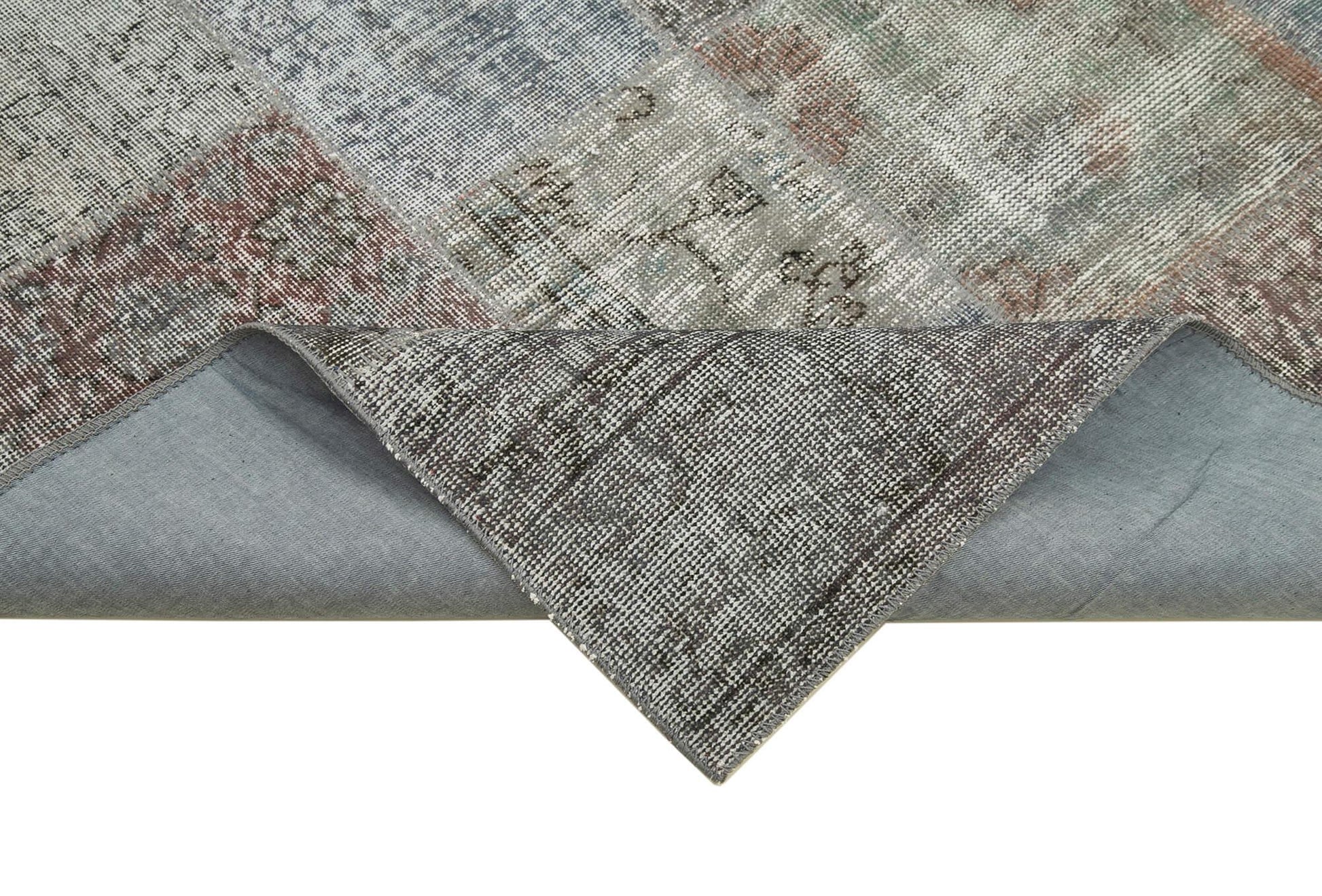 Kırk Yama Gri Patchwork Pamuk Yün El Dokuma Halısı 199x301 Agacan