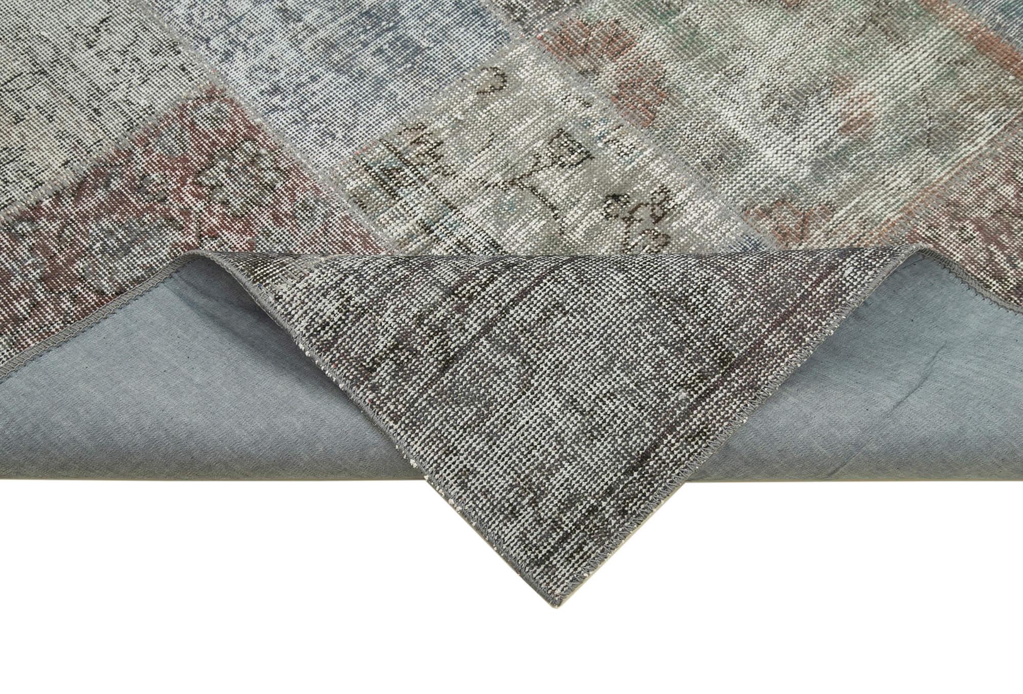 Kırk Yama Gri Patchwork Pamuk Yün El Dokuma Halısı 199x301 Agacan
