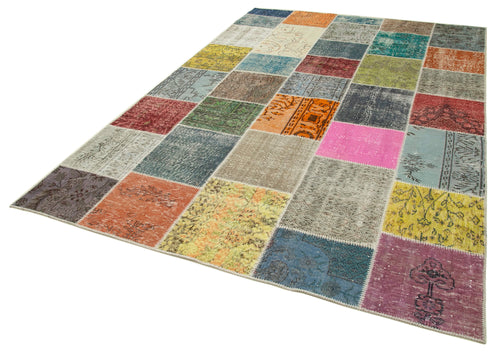 Kırk Yama Gri Patchwork Pamuk Yün El Dokuma Halısı 205x298 Agacan