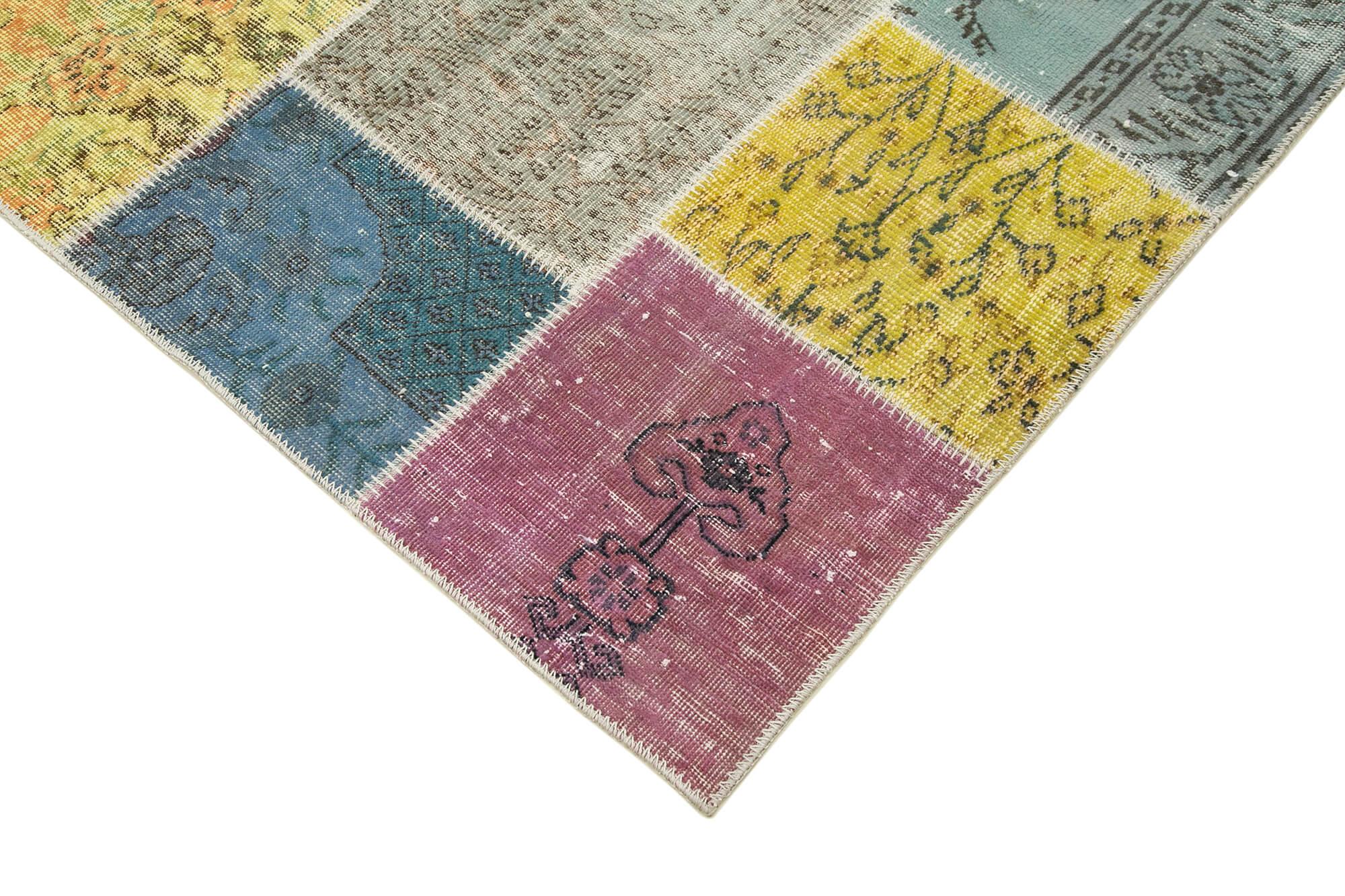 Kırk Yama Gri Patchwork Pamuk Yün El Dokuma Halısı 205x298 Agacan