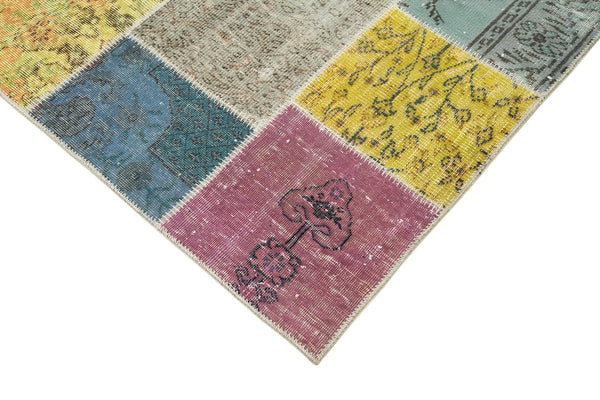 Kırk Yama Gri Patchwork Pamuk Yün El Dokuma Halısı 205x298 Agacan