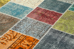 Kırk Yama Gri Patchwork Pamuk Yün El Dokuma Halısı 205x298 Agacan