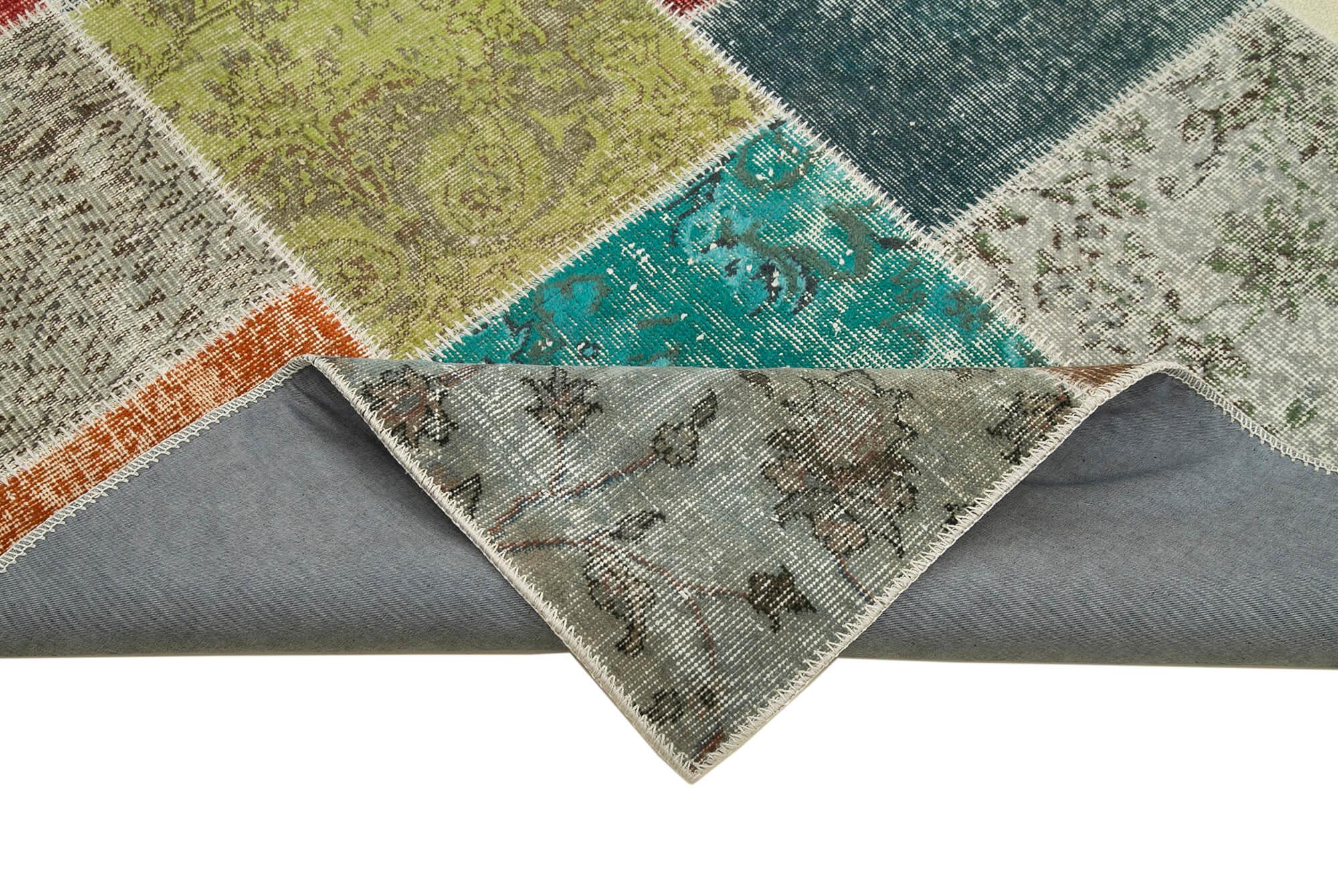Kırk Yama Gri Patchwork Pamuk Yün El Dokuma Halısı 205x298 Agacan