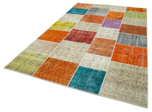 Kırk Yama Gri Patchwork Pamuk Yün El Dokuma Halısı 194x300 Agacan
