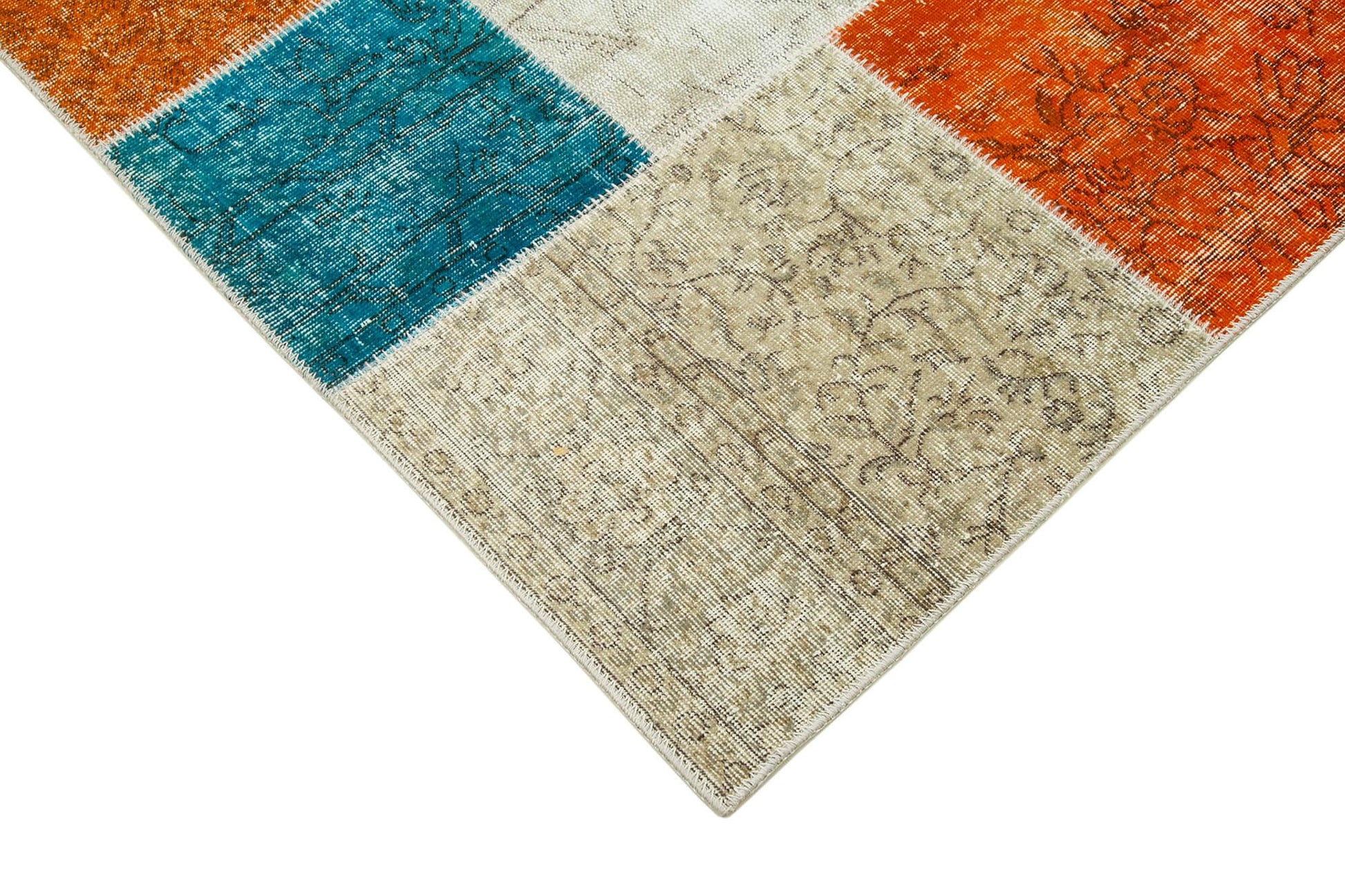 Kırk Yama Gri Patchwork Pamuk Yün El Dokuma Halısı 194x300 Agacan
