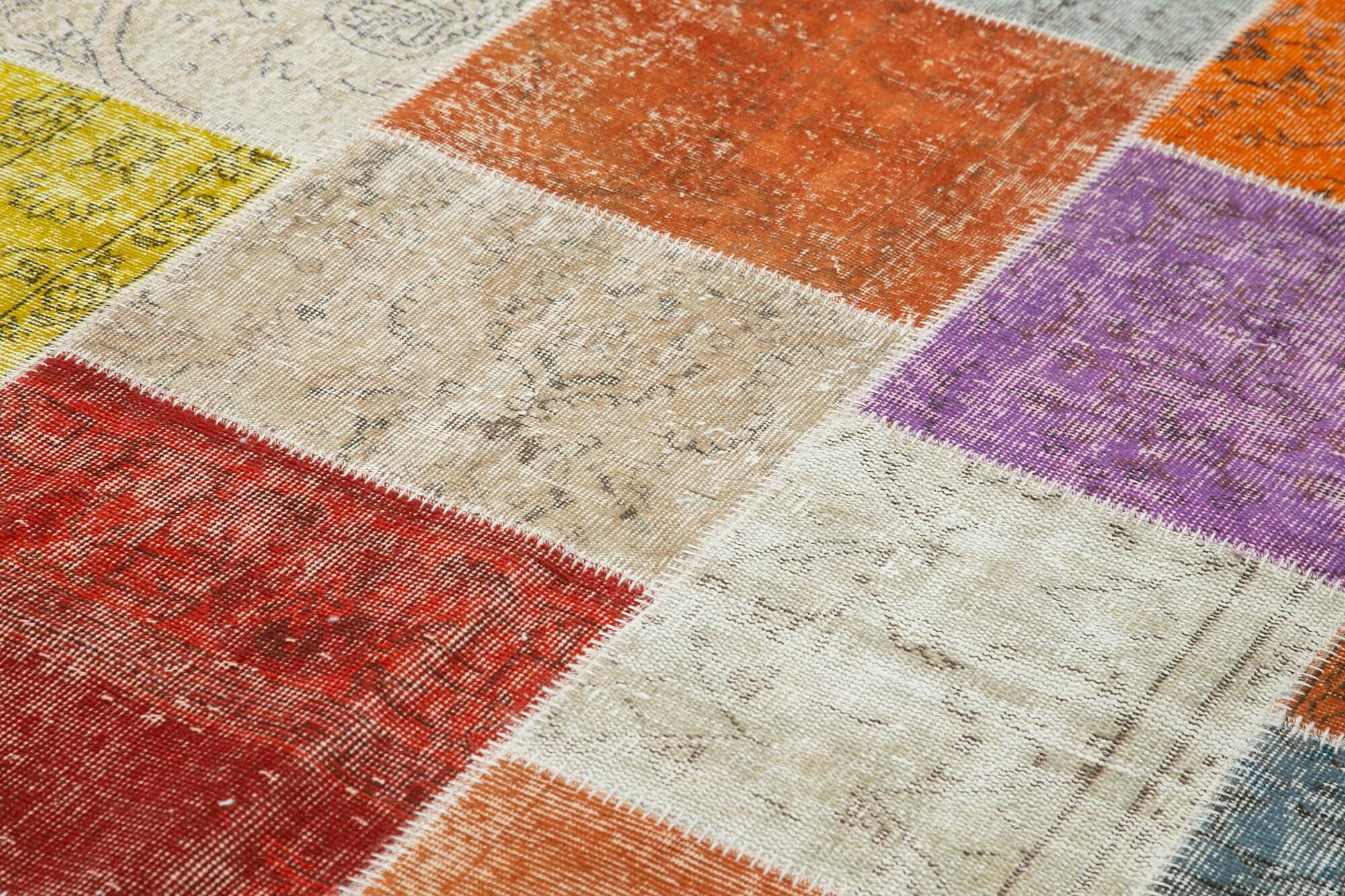 Kırk Yama Gri Patchwork Pamuk Yün El Dokuma Halısı 194x300 Agacan