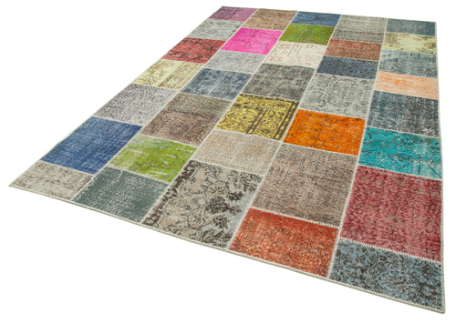 Kırk Yama Gri Patchwork Pamuk Yün El Dokuma Halısı 206x299 Agacan