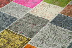 Kırk Yama Gri Patchwork Pamuk Yün El Dokuma Halısı 206x299 Agacan