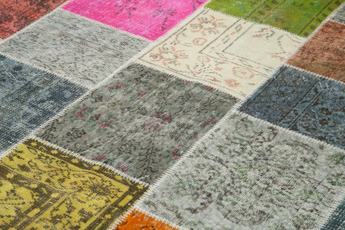 Kırk Yama Gri Patchwork Pamuk Yün El Dokuma Halısı 206x299 Agacan
