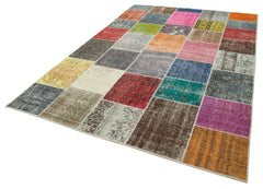 Kırk Yama Gri Patchwork Pamuk Yün El Dokuma Halısı 205x297 Agacan