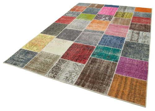 Kırk Yama Gri Patchwork Pamuk Yün El Dokuma Halısı 205x297 Agacan
