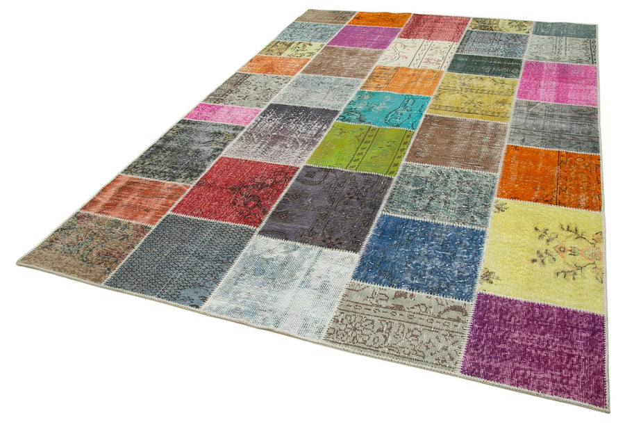 Kırk Yama Gri Patchwork Pamuk Yün El Dokuma Halısı 205x297 Agacan