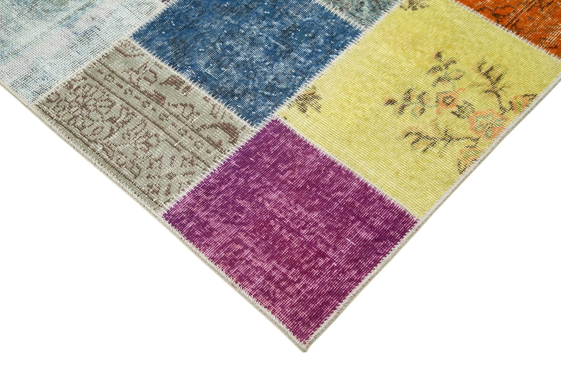 Kırk Yama Gri Patchwork Pamuk Yün El Dokuma Halısı 205x297 Agacan