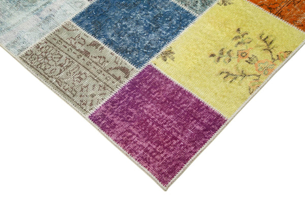 Kırk Yama Gri Patchwork Pamuk Yün El Dokuma Halısı 205x297 Agacan